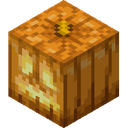 Jack o'Lantern.png: Inventory sprite for Jack o'Lantern in Minecraft as shown in-game linking to Jack o'Lantern with description: Jack o'Lantern